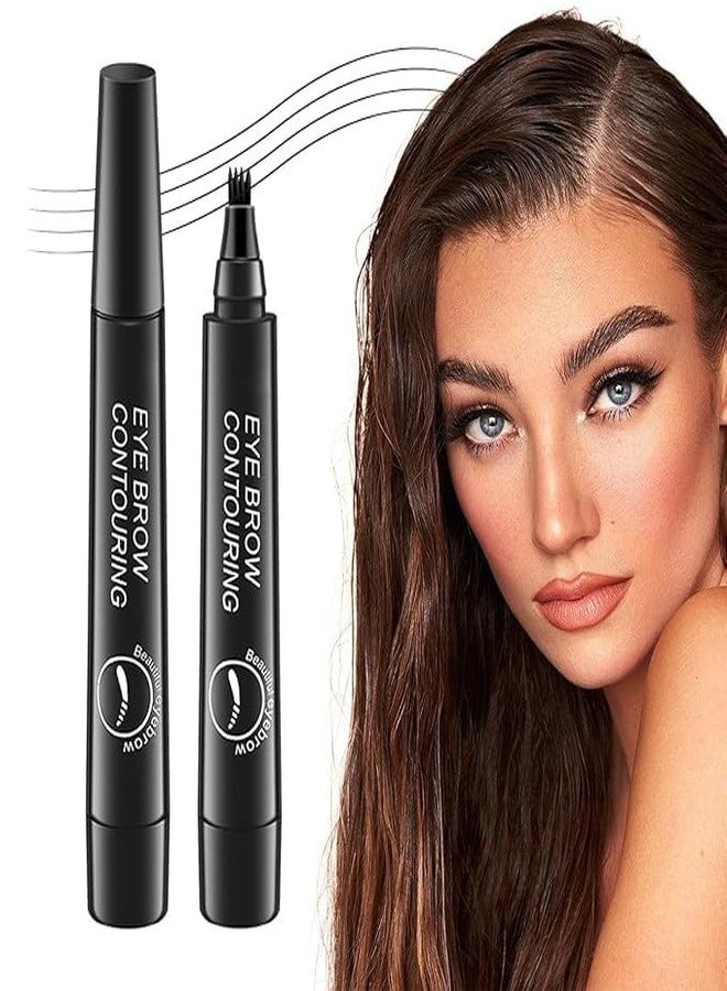 Glenoxzone Eyebrow Liquid Makeup Pen with 4 Micro-Fork Tip | Waterproof, Long-Lasting & Smudge-Proof Microblading Brow Pen for Natural, Flawless Eyebrows | All-Day Wear (Black) - Image 2