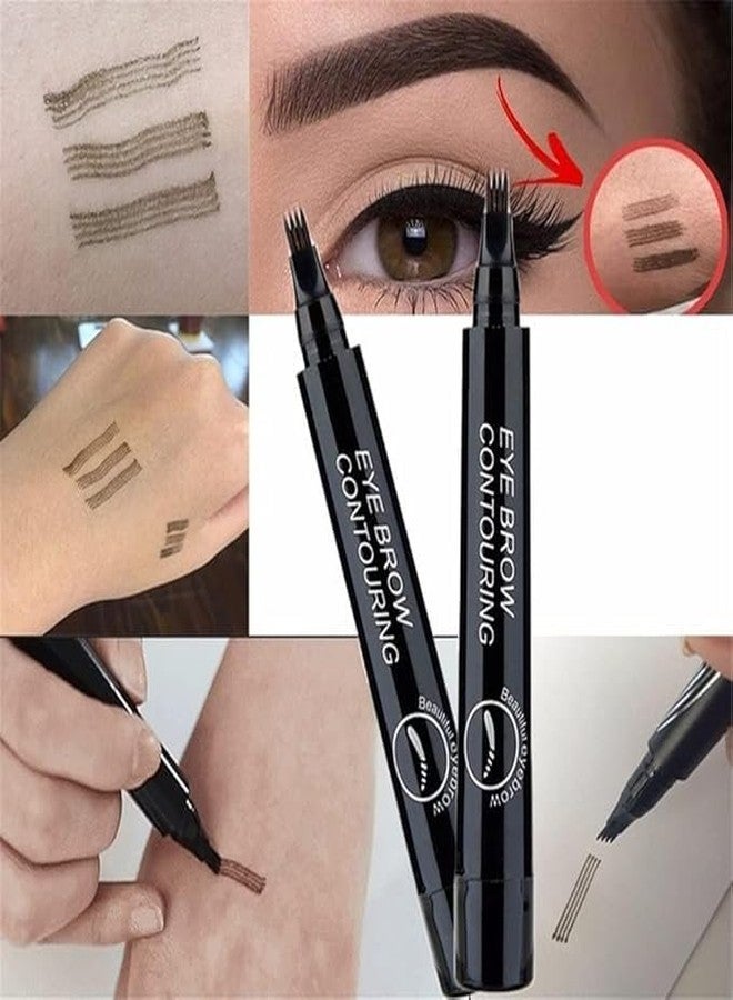 Glenoxzone Eyebrow Liquid Makeup Pen with 4 Micro-Fork Tip | Waterproof, Long-Lasting & Smudge-Proof Microblading Brow Pen for Natural, Flawless Eyebrows | All-Day Wear (Black) - Image 3