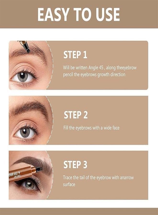 Glenoxzone Eyebrow Liquid Makeup Pen with 4 Micro-Fork Tip | Waterproof, Long-Lasting & Smudge-Proof Microblading Brow Pen for Natural, Flawless Eyebrows | All-Day Wear (Black) - Image 5
