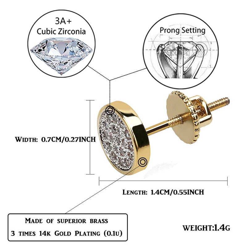 TOPGRILLZ 14K Golden Plated Screw Back Earrings For Men 5A+ Cubic Zirconia Cluster Round Stud Earrings Hypoallergenic For Men Aretes De Hombre - Image 2