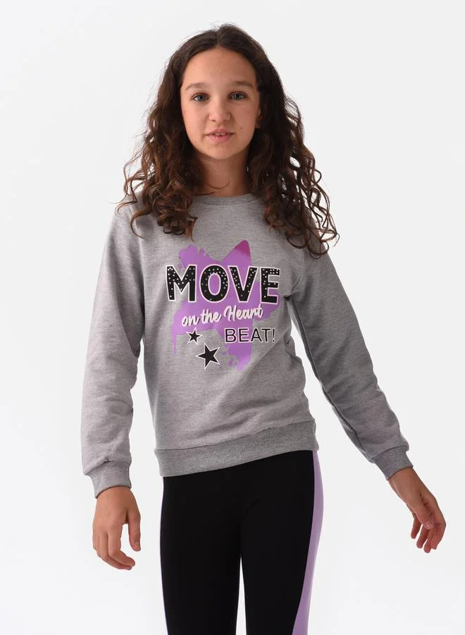 URBASY Graphic Printed Sweatshirt & Side Stripe Leggings Set by Styli