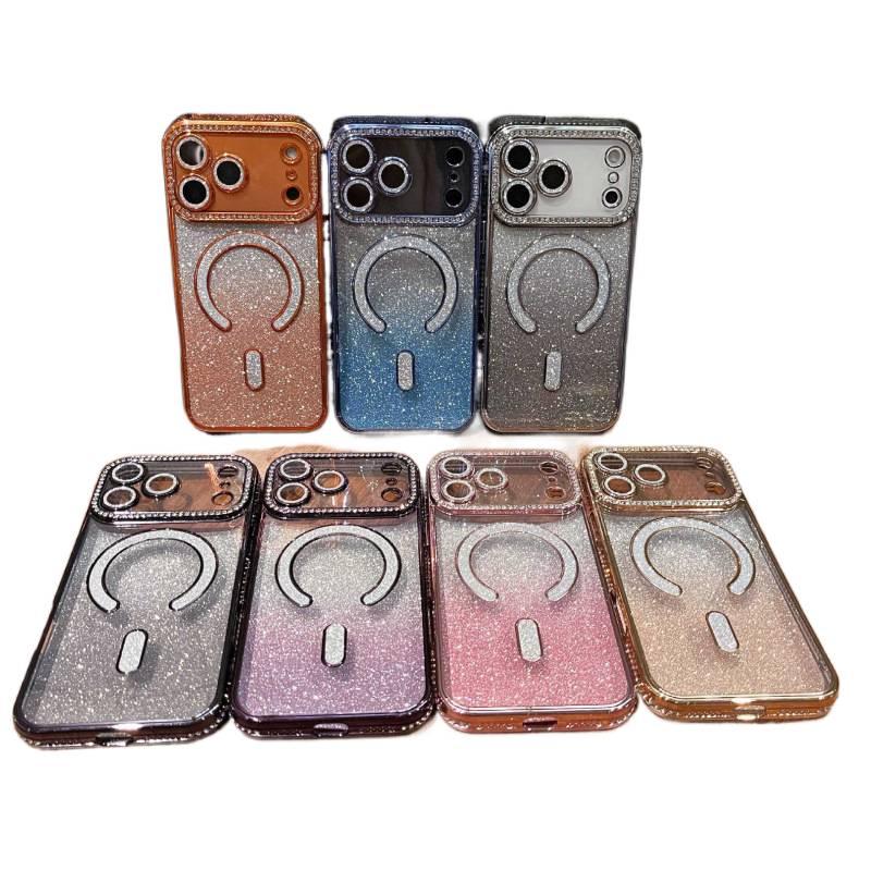 MagSafe iPhone 16 Plus Shockproof Silicone for iPhone 16 16 Plus 16 Pro 16 Pro Max with Gradient Glitter and Lens Protector in Black - Image 2