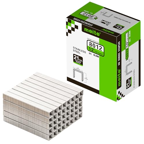 meite 8012 21 Gauge 12inch Crown Upholstery Staples 304 Stainless Steel with 12inch Leg Length Heavy Duty Staples for MT8016 Stapler Tool 10000 Counts