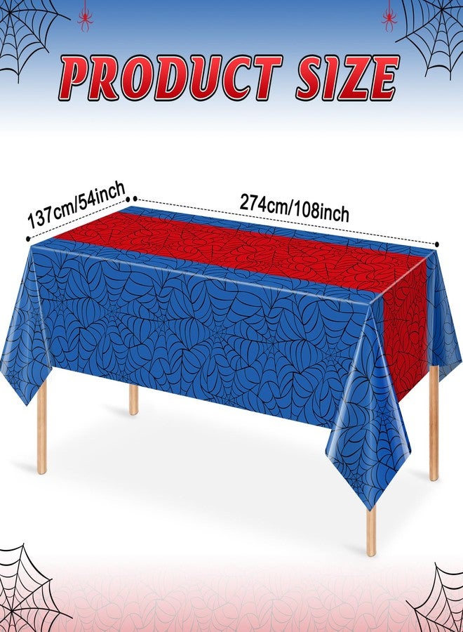 KEASKELL 3Pcs Spider Web Themed Birthday Party Tablecloth Decorations,Blue Hero Plastic Table Cover with Red Runner Disposable Rectangle Table Cloth for Baby Shower Kids Boy Birthday Party Supplies,54x108 Inch - Image 2