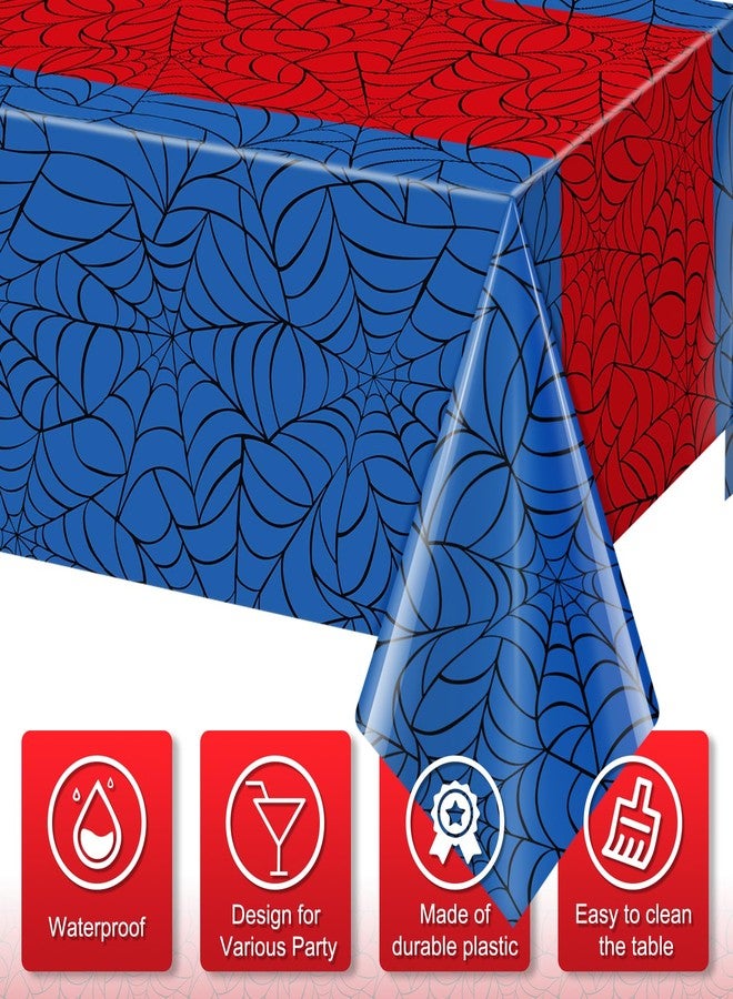 KEASKELL 3Pcs Spider Web Themed Birthday Party Tablecloth Decorations,Blue Hero Plastic Table Cover with Red Runner Disposable Rectangle Table Cloth for Baby Shower Kids Boy Birthday Party Supplies,54x108 Inch - Image 3
