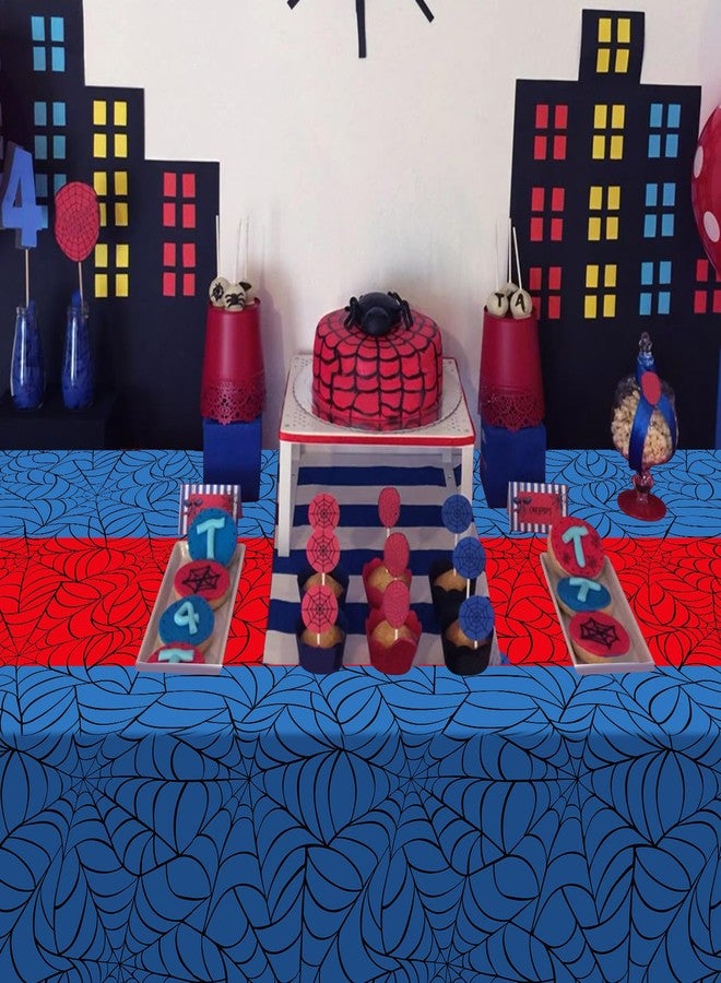 KEASKELL 3Pcs Spider Web Themed Birthday Party Tablecloth Decorations,Blue Hero Plastic Table Cover with Red Runner Disposable Rectangle Table Cloth for Baby Shower Kids Boy Birthday Party Supplies,54x108 Inch - Image 5