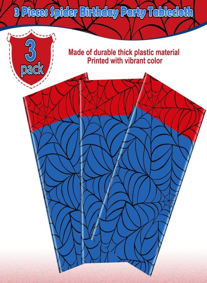 KEASKELL 3Pcs Spider Web Themed Birthday Party Tablecloth Decorations,Blue Hero Plastic Table Cover with Red Runner Disposable Rectangle Table Cloth for Baby Shower Kids Boy Birthday Party Supplies,54x108 Inch - Image 4