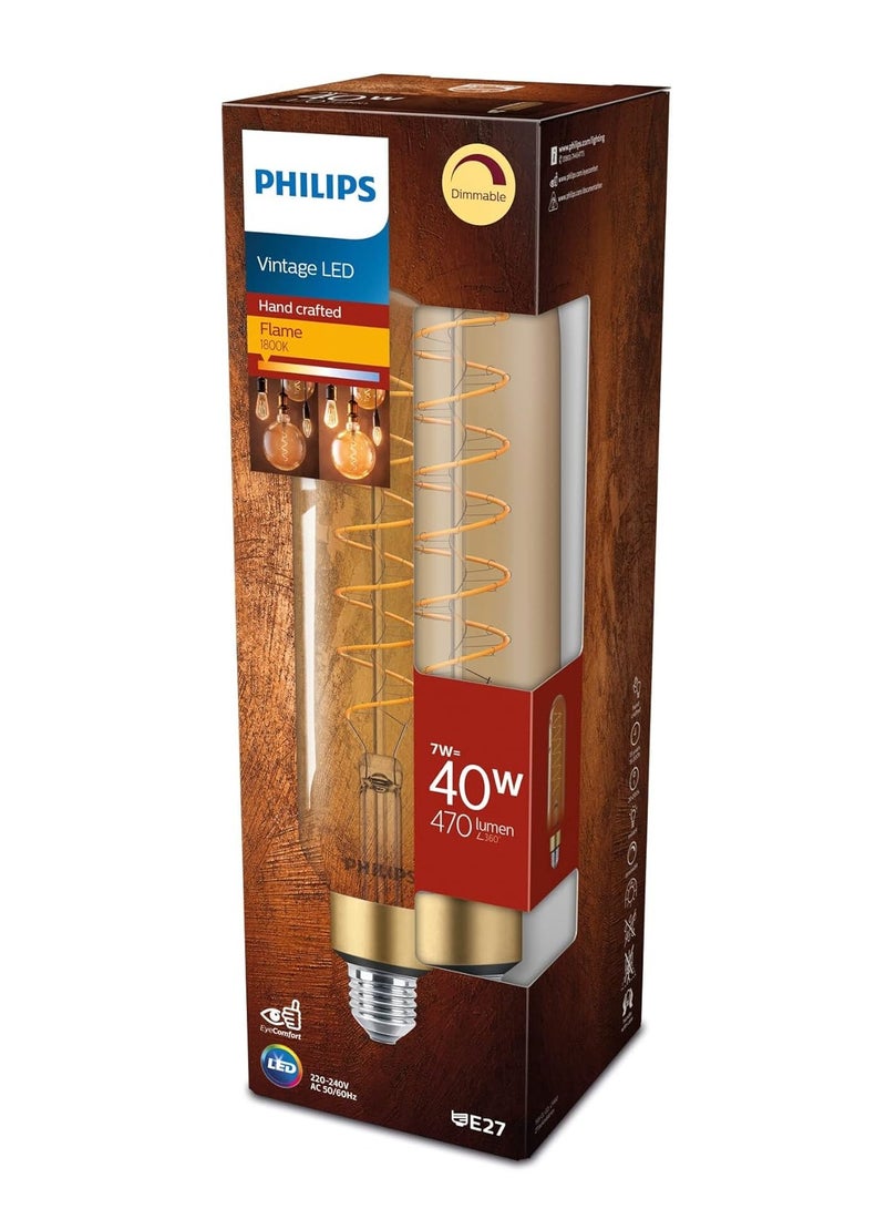 Philips Giant Flame Gold T65 LED Light Bulb [E27 Edison T-Screw Base] 7W - 40W Equivalent, Warm White (1800K) Dimmable, Gold - Image 1