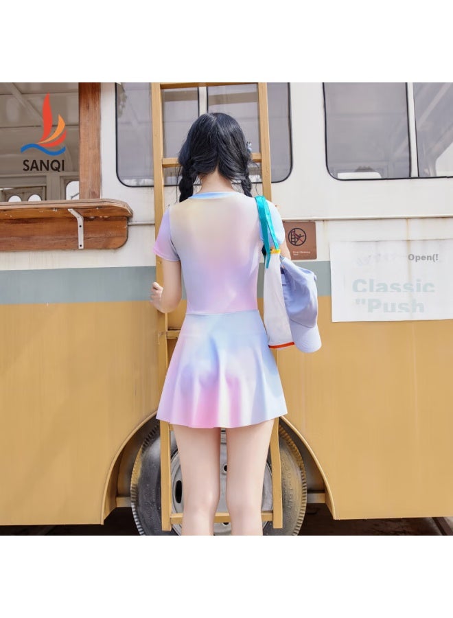 Sanqi One-piece Swimsuit Dress For Women, Cute And Conservative New Style Swimwear For Middle School Girls, Suitable For Hot Springs, Light Blue, Size L - Image 5