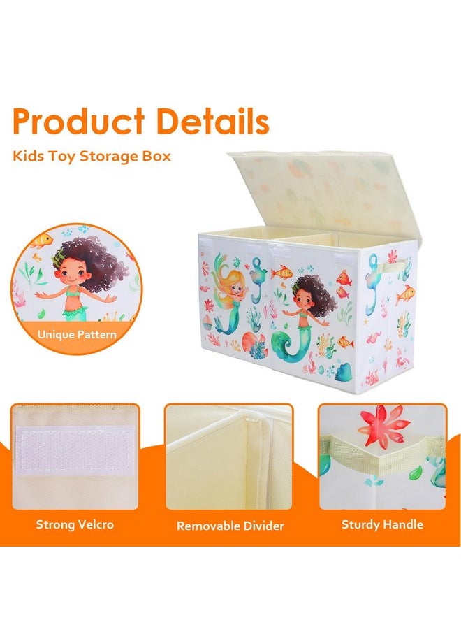 Decalsweet - Toy Box Chest with Flip-Top Lid for Kids, Large Collapsible Oxford Toy Storage Box with Handles for Girls, Waterproof Sturdy Dustproof Toy Box for Bedroom Playroom, 25.5×11.8×15.7 Inch (Mermaid) - Image 1