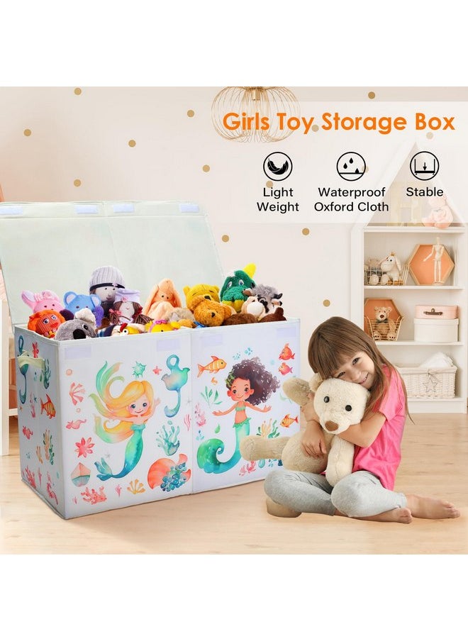 Decalsweet - Toy Box Chest with Flip-Top Lid for Kids, Large Collapsible Oxford Toy Storage Box with Handles for Girls, Waterproof Sturdy Dustproof Toy Box for Bedroom Playroom, 25.5×11.8×15.7 Inch (Mermaid) - Image 1