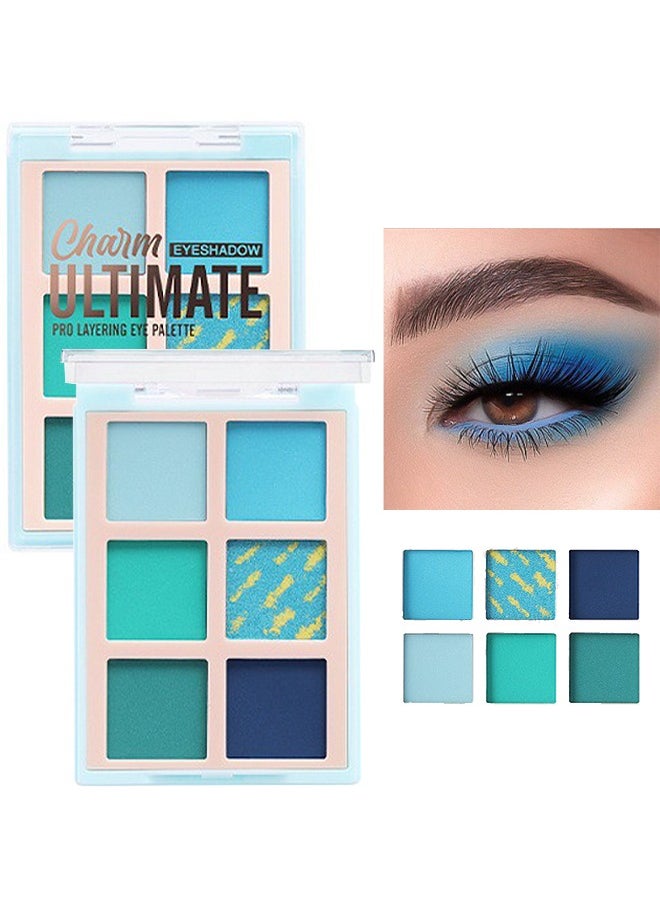 Baolishi 6 Shades Of Eye Shadow Palettes, Makeup Eye Shadow Palettes Blue Eye Shadow Eye Green Shadow Waterproof Long Lasting Natural Mixing Pigment Makeup  - Image 1
