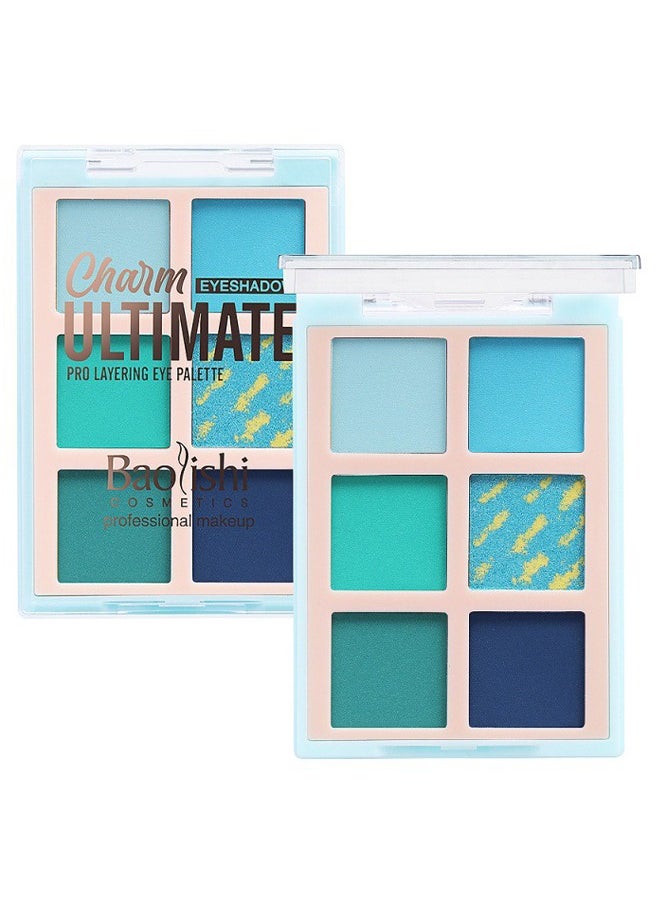Baolishi 6 Shades Of Eye Shadow Palettes, Makeup Eye Shadow Palettes Blue Eye Shadow Eye Green Shadow Waterproof Long Lasting Natural Mixing Pigment Makeup  - Image 3