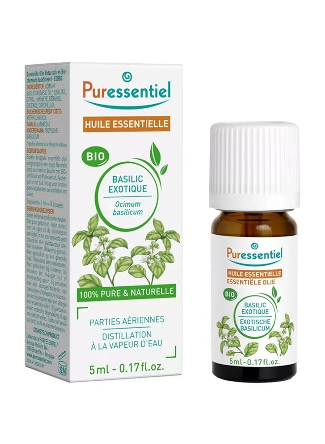 Puressentiel Bio Basil Essential Oil 5ml | 100% Pure & Natural | Aromatherapy & Stress Relief, 0.17 fl oz - Image 1