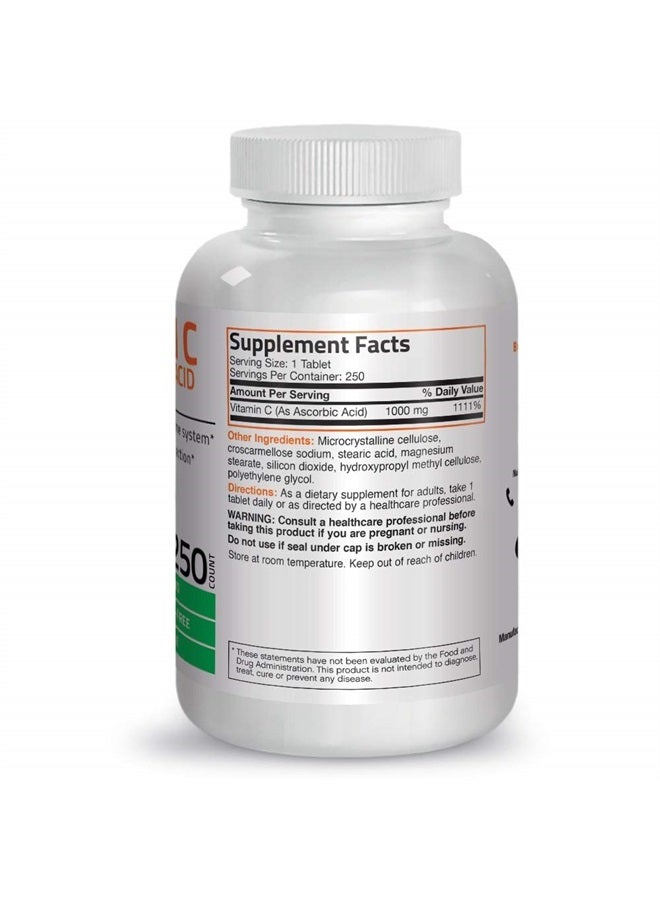 Bronson Vitamin C 1000 mg Premium Non-GMO Ascorbic Acid - Maintains Healthy Immune System, Supports Antioxidant Protection - 250 Tablets - Image 1