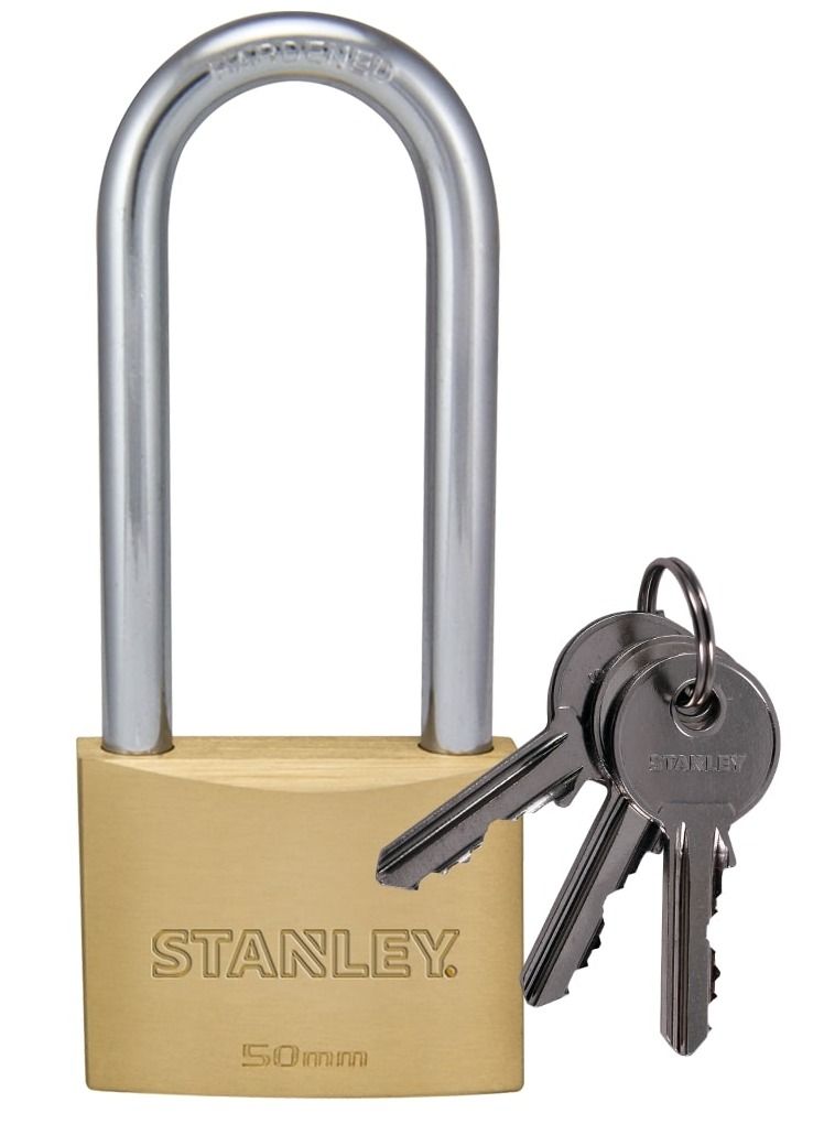 Stanley Padlock Brass 50mm long Shackle with 3 Keys - Image 1