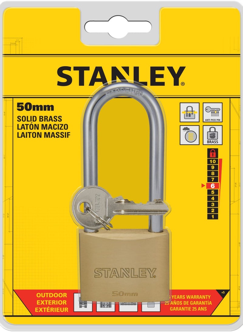 Stanley Padlock Brass 50mm long Shackle with 3 Keys - Image 5