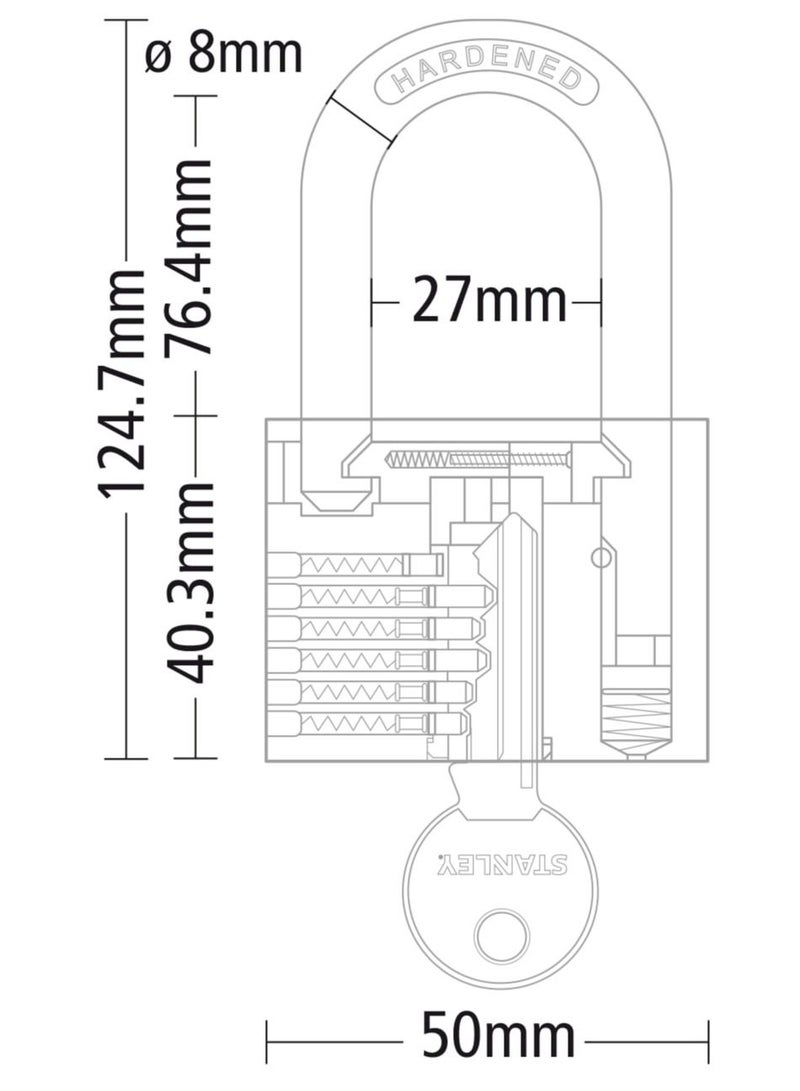 Stanley Padlock Brass 50mm long Shackle with 3 Keys - Image 2