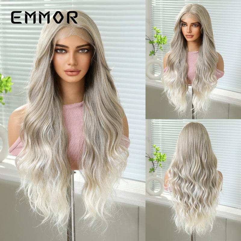 EMMOR Cross-Border 13*6 Large Area Front Lace Wig, Medium Part, Highlighted Golden Color, Fluffy Long Curly Hair - Image 4
