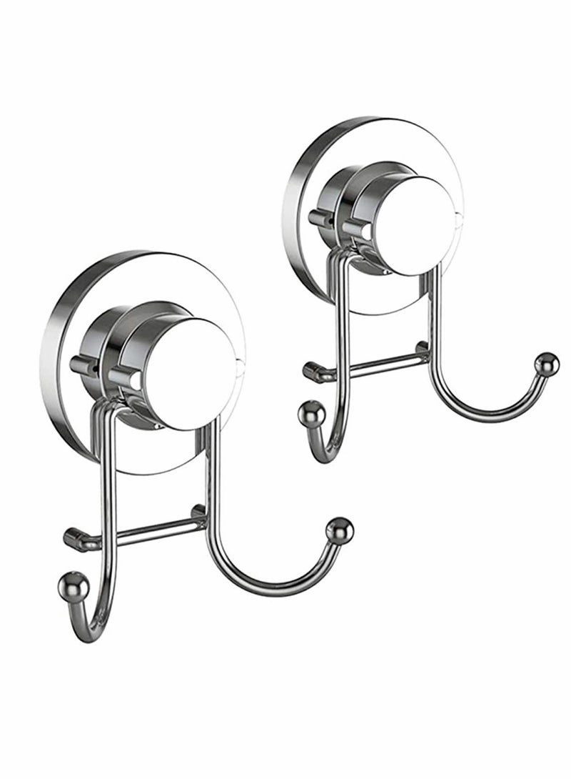 KASTWAVE 2 Double Hook Wall Hooks Stainless Steel Suction Cup Hooks Bath Towel Heavy Duty Hook Suction Cup Rust Proof Wall Hooks Kitchen and Bathroom Vacuum Suction Hook Suction Hanger  - Image 1