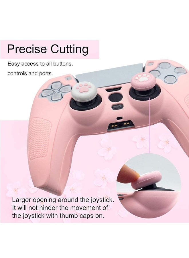غطاء حماية مطاطي من السيليكون المقاوم للانزلاق لوحدة تحكم PS5، مجموعة ملحقات كاواي لطيفة، غطاء عصا التحكم مع غطائين لمقبض الإبهام (وردي) - Image 4