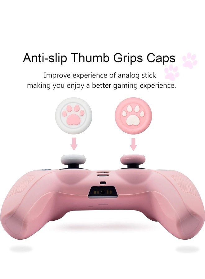 غطاء حماية مطاطي من السيليكون المقاوم للانزلاق لوحدة تحكم PS5، مجموعة ملحقات كاواي لطيفة، غطاء عصا التحكم مع غطائين لمقبض الإبهام (وردي) - Image 2