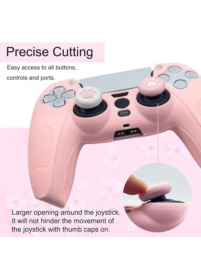 غطاء حماية مطاطي من السيليكون المقاوم للانزلاق لوحدة تحكم PS5، مجموعة ملحقات كاواي لطيفة، غطاء عصا التحكم مع غطائين لمقبض الإبهام (وردي) - Image 5