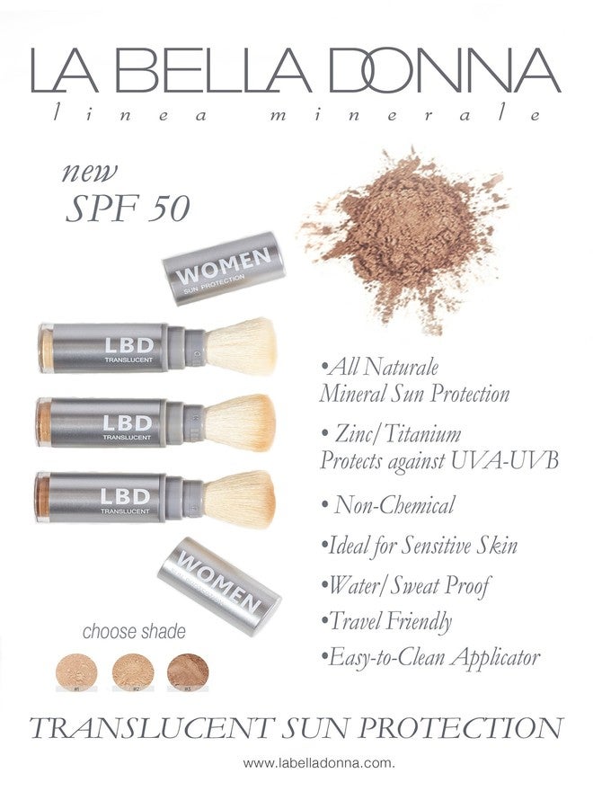 La Bella Donna Natural Mineral Women's Waterproof SPF 50 Powder Sunscreen with Exclusive Dial System Dispensing Brush | NON-NANO | NON-CHEMICAL | REEF SAFE - 5g (Fair Skin) - Image 2