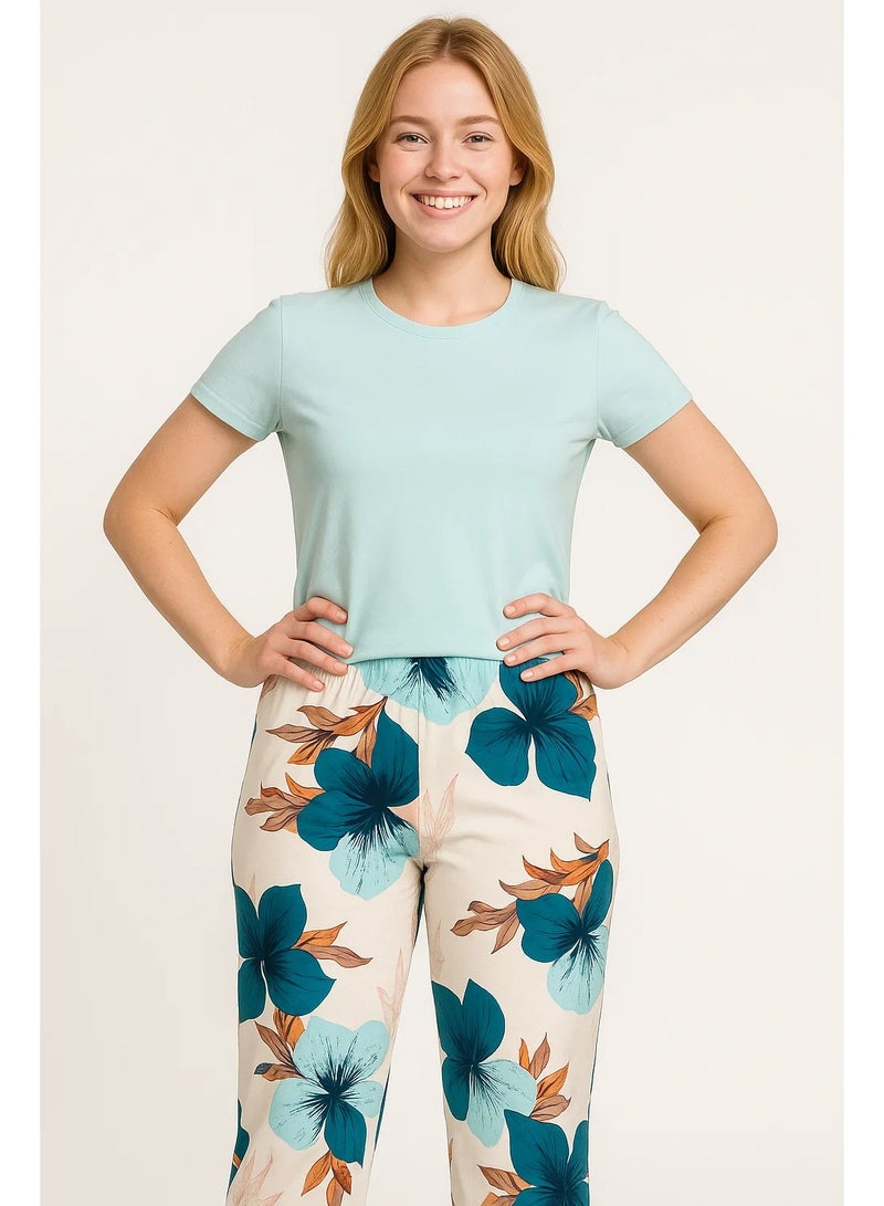 سيزار ترنج و بيجامة حريمي قطن 100٪ ، قطعتين تيشيرت و بنطلون ، مريح ، لا يسبب العرق - Image 1