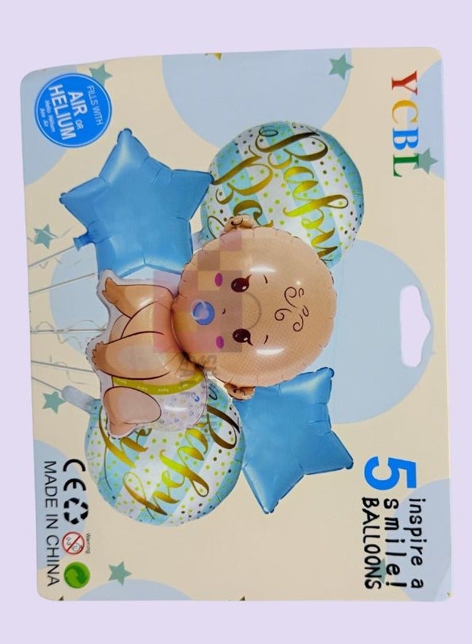 5 قطع من بالونات الحفلات باللون الأزرق الفاتح، بالونات صغيرة من رقائق معدنية لحفلات استقبال المولود، ديكور حفلات أعياد الميلاد - Image 4