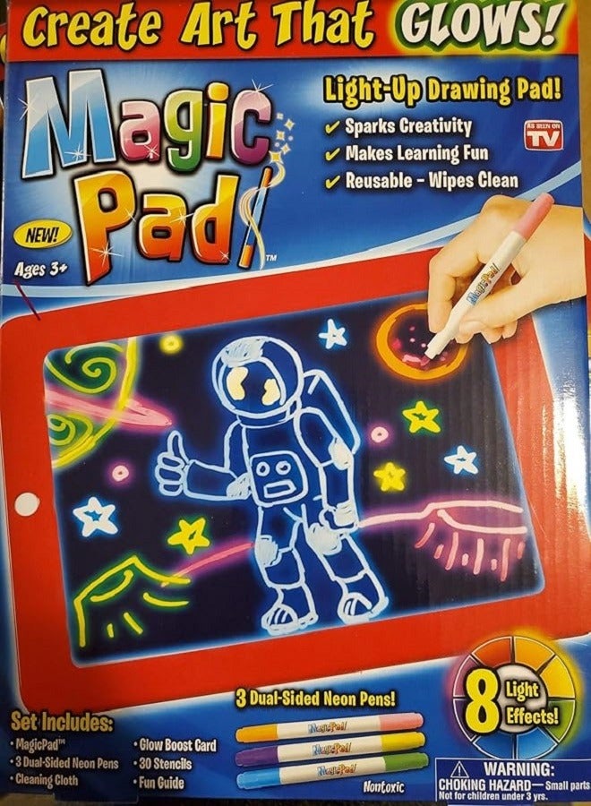 Bonus Magic Pad Deluxe Light Up LED Drawing Tablet with Extras - Includes 4 Dual Side Markets, Dry Eraser, Glow Boost Card, Fun Guide, 42 Stencils, and Carrying Case  - Image 1
