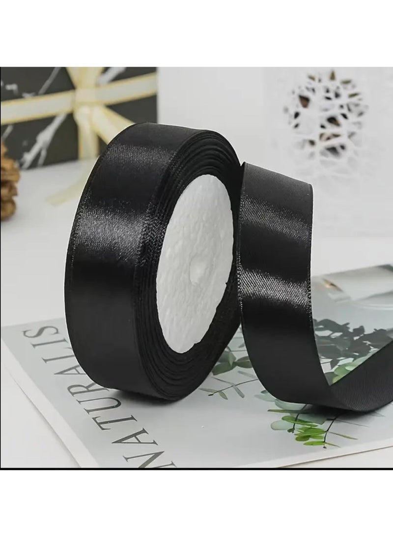 KRONFOL 1 Roll  2.54Cm of black Satin Ribbon – Shiny & Smooth Finish, Perfect for Gift Wrapping, Wedding Decorations, Bridal Bouquets, and Holiday Crafts, Ribbon for Flower Bouquet - Image 1