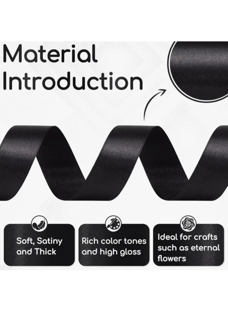 KRONFOL 1 Roll  2.54Cm of black Satin Ribbon – Shiny & Smooth Finish, Perfect for Gift Wrapping, Wedding Decorations, Bridal Bouquets, and Holiday Crafts, Ribbon for Flower Bouquet - Image 2