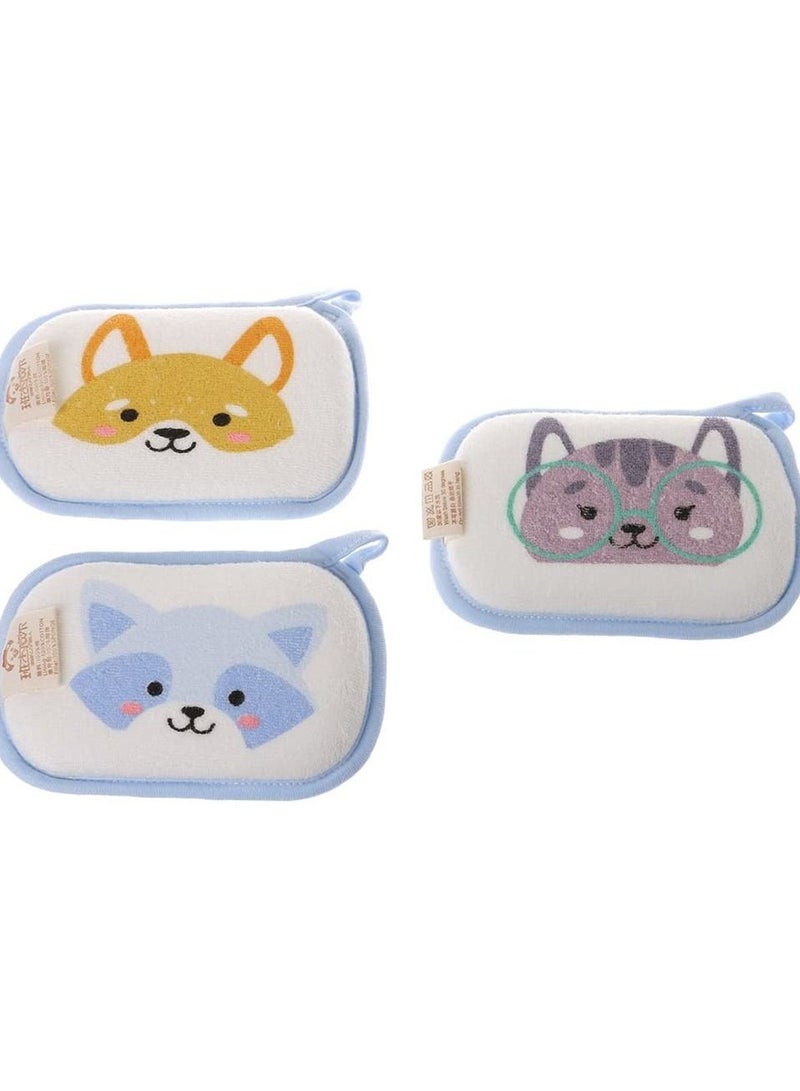Baby Sponge, 3PCS Bath Sponge Cartoon Soft Cotton Scrubber Brush Rubbing Towel for Toddler Infant - Image 4