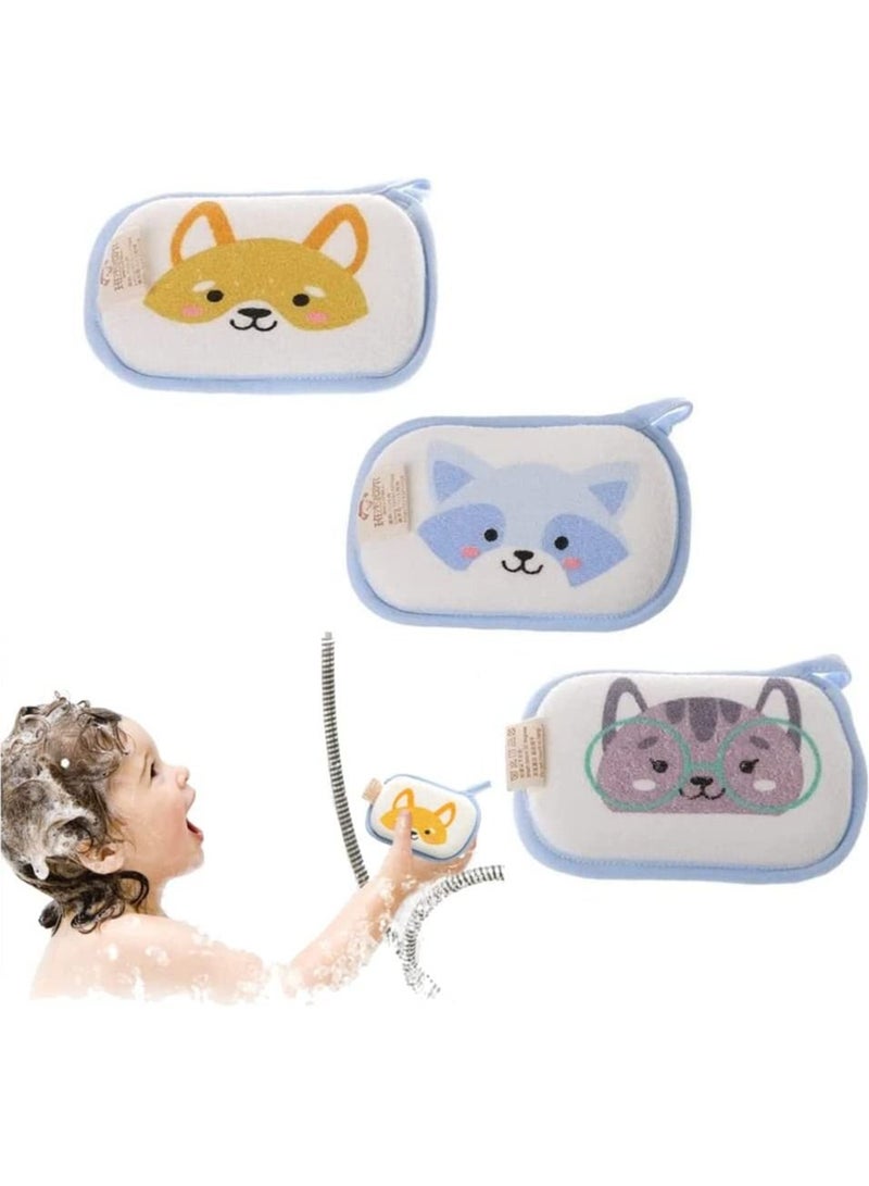 Baby Sponge, 3PCS Bath Sponge Cartoon Soft Cotton Scrubber Brush Rubbing Towel for Toddler Infant - Image 1