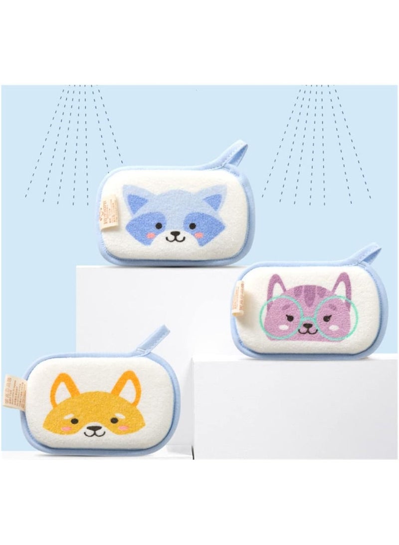 Baby Sponge, 3PCS Bath Sponge Cartoon Soft Cotton Scrubber Brush Rubbing Towel for Toddler Infant - Image 2