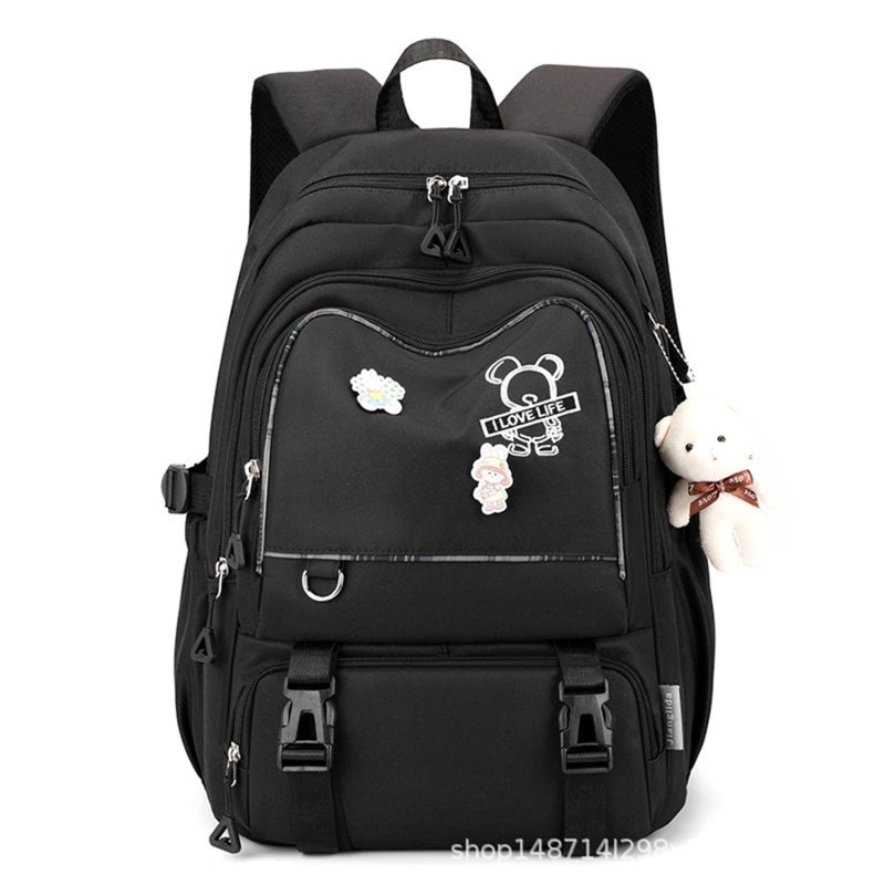 Teenager Women Bookbags Nylon Durable Backpack with Multiple Pockets - Simple Organized Design for Hiking Camping Vacation Travel Outdoor Activity - Image 1