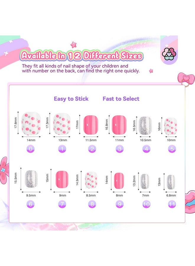 Saviland 168Pcs 7 Pack Press On Nails For Kids Children Fake Nails Stick On Nails Preglue Full Cover Glitter Gradient Color Star Short Acrylic Nail Tips Nail Art Gifts For 812 Year Old Kids Girls - Image 5
