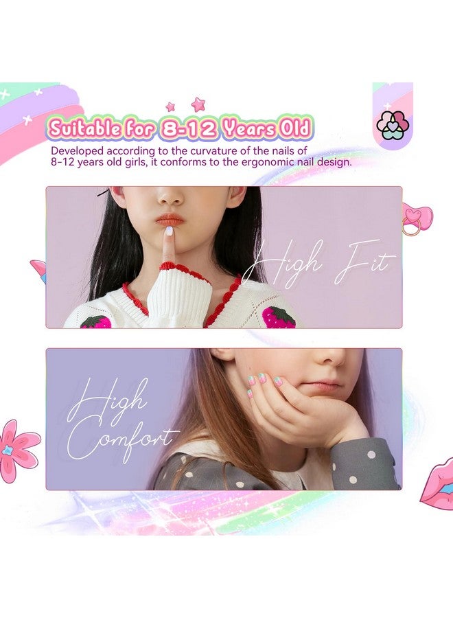 Saviland 168Pcs 7 Pack Press On Nails For Kids Children Fake Nails Stick On Nails Preglue Full Cover Glitter Gradient Color Star Short Acrylic Nail Tips Nail Art Gifts For 812 Year Old Kids Girls - Image 4