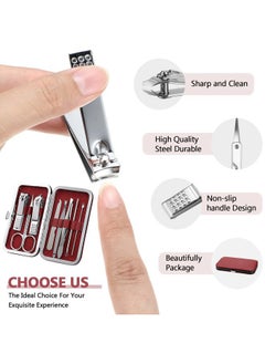 Geosar 12 Sets Manicure Set Nail Clippers Pedicure Kit 8 in 1 Stainless Steel Professional Grooming Kits Nail Care Tools with Travel Case for Men Women(Wine Red)  - Image 4