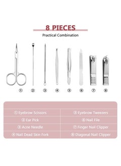 Geosar 12 Sets Manicure Set Nail Clippers Pedicure Kit 8 in 1 Stainless Steel Professional Grooming Kits Nail Care Tools with Travel Case for Men Women(Wine Red)  - Image 3