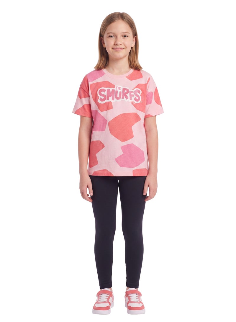Trucare The Smurfs All-Over Print Graphic T-Shirt for Girls | Logo Print Casual Crew Neck Tee - Image 3