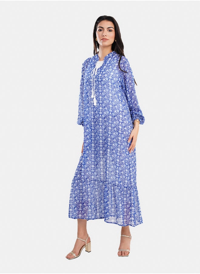 Clue Blue Printed Chiffon Dress  - Image 2
