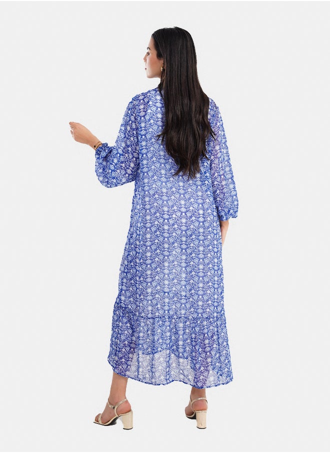 Clue Blue Printed Chiffon Dress  - Image 4