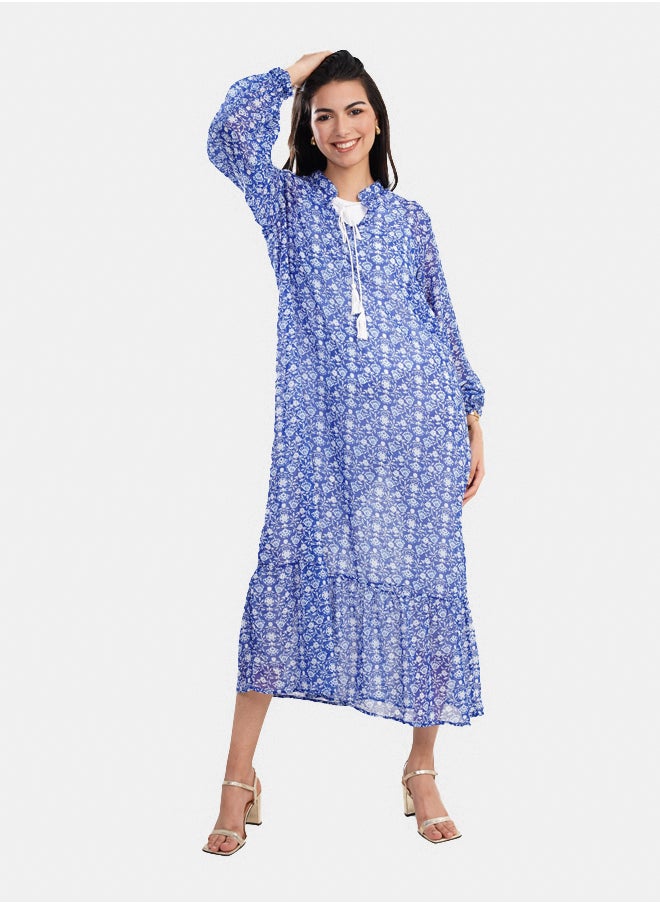 Clue Blue Printed Chiffon Dress  - Image 1