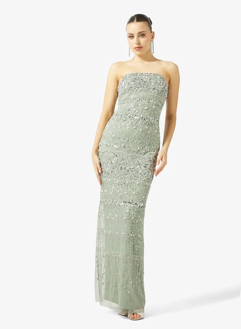Namshi x  Bandeau Bead Embellished Evening Gown for Women | Best Price UAE