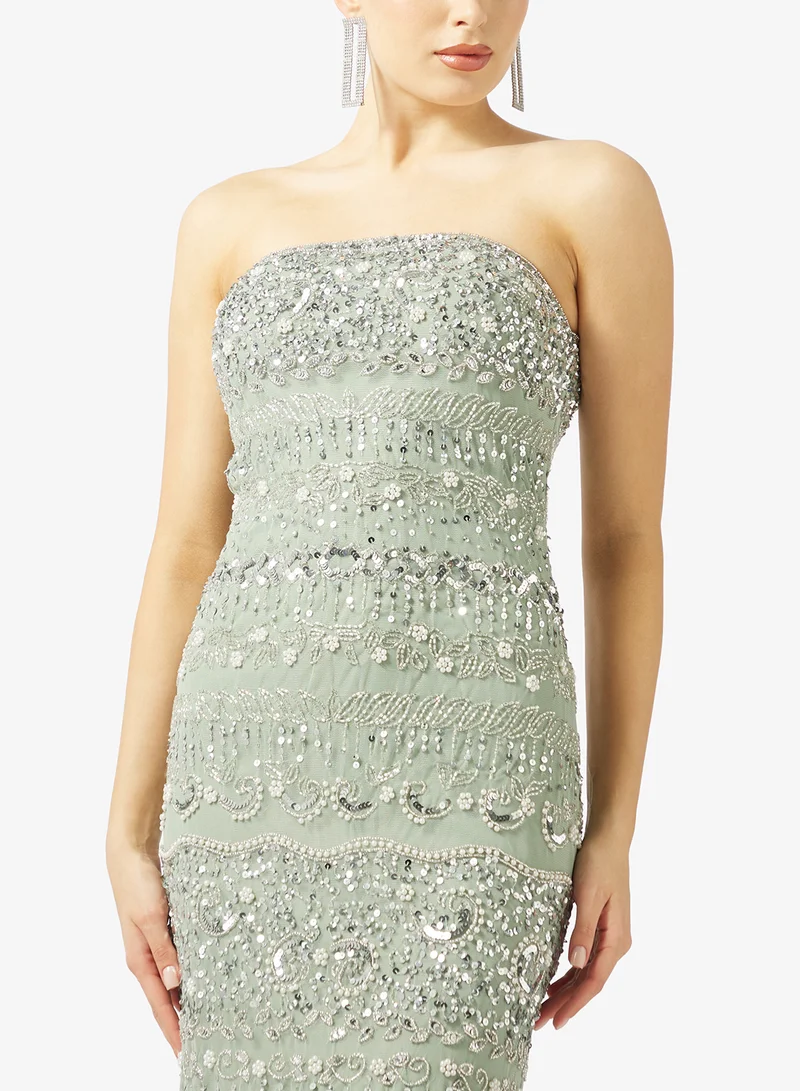 Namshi x  Bandeau Bead Embellished Evening Gown for Women | Best Price UAE