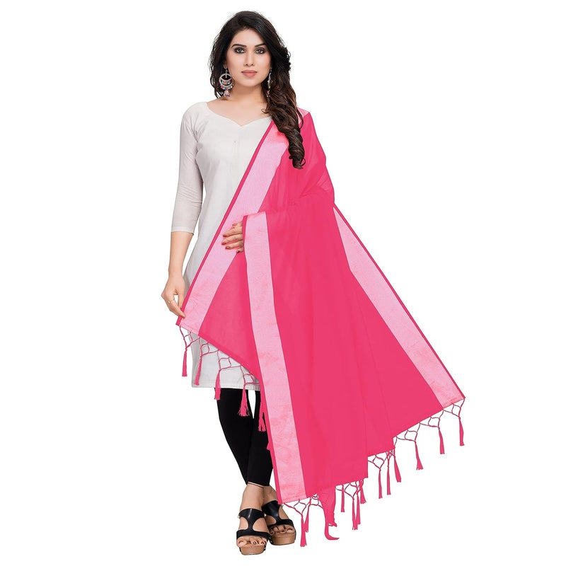 Sidhidata Textile Women's Solid Cotton Silk Dupatta With Tassels (2.20 Mtr)