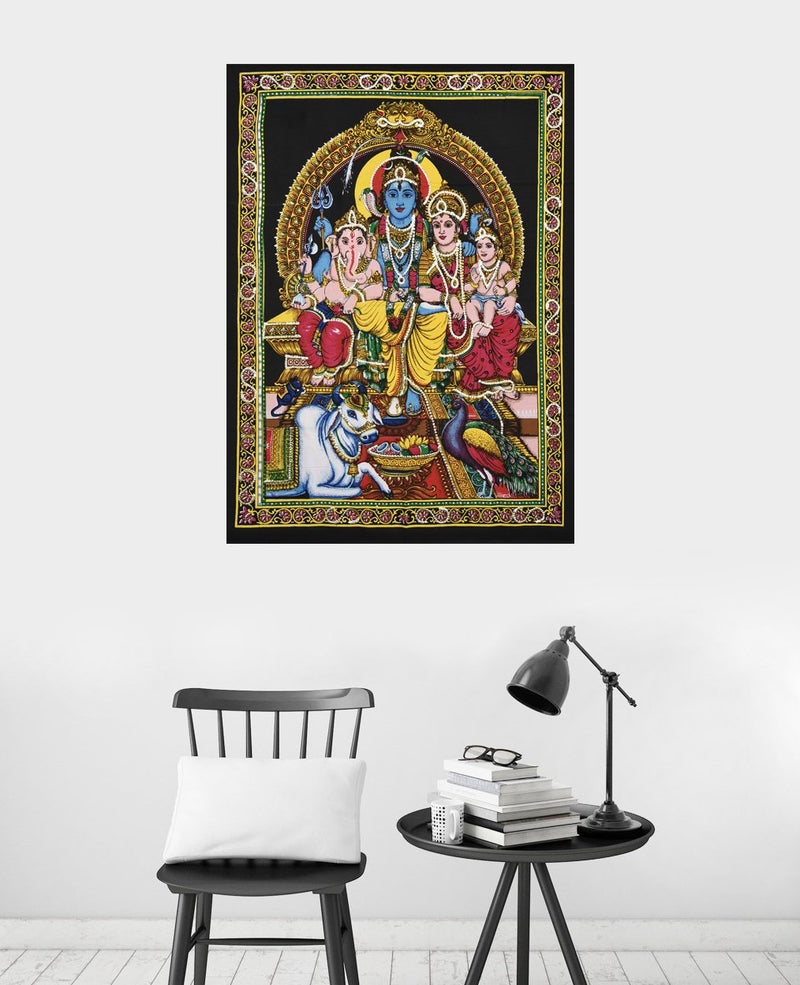 Shoppers Point Cotton Cloth Lord Shiva Family Wall HangingTapestry Poster 40X30 inches Multicolour - Image 2