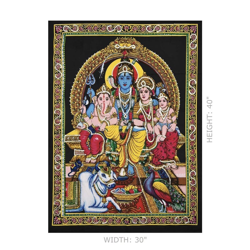 Shoppers Point Cotton Cloth Lord Shiva Family Wall HangingTapestry Poster 40X30 inches Multicolour - Image 3